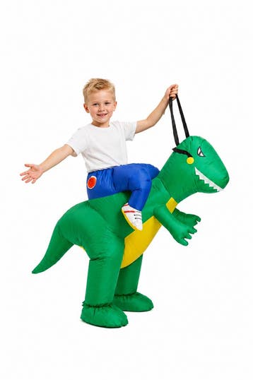 KIMU® Opblaas Kostuum Kinderen Rijdend Op Groene Draak 122 1, Kinderen en Baby's, Ophalen of Verzenden, Nieuw