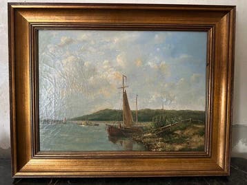 Nederlandse school (XIX) - Rivierlandschap met raderboot