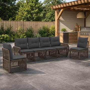 vidaXL Tuinbank Set 6 st Grijs en Donkergrijs poly rattan, Verzenden, Nieuw