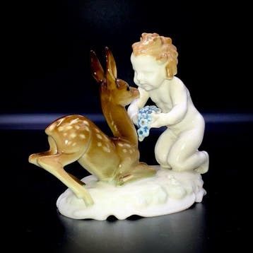 Karl Tutter - Hutschenreuther - Child Feeding Deer - ca