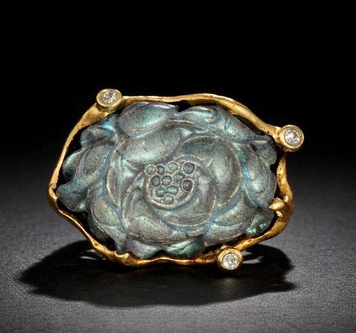 925 zilver - gesneden labradoriet - topaas - Ring, Verzamelen, Mineralen en Fossielen