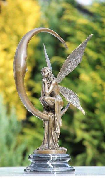 Beeld, moon fairy - 40 cm - brons marmer, Antiek en Kunst