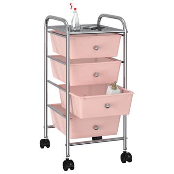 vidaXL Opbergtrolley met 4 lades mobiel kunststof roze, Verzenden, Nieuw