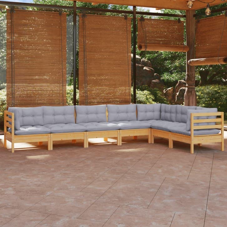vidaXL 7-delige Loungeset met grijze kussens grenenhout, Tuin en Terras, Tuinsets en Loungesets, Loungeset, Nieuw, Verzenden