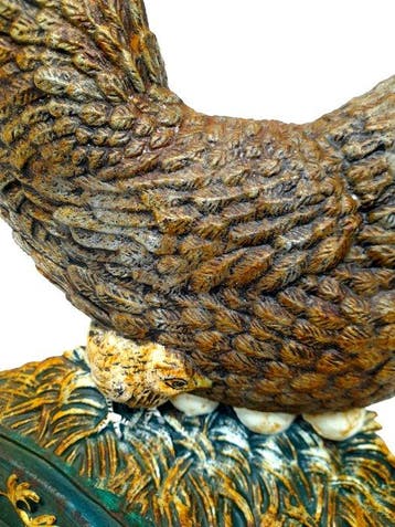 Butée de porte - Fonte - Poule avec un poussin et des œufs
