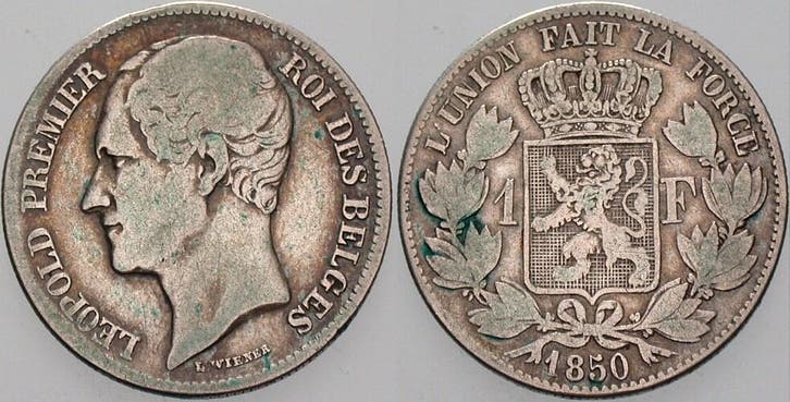 1 Franc 1850 Belgie-koenigreich Leopold I 1831-1865, Postzegels en Munten, Munten | Europa | Niet-Euromunten, België, Verzenden