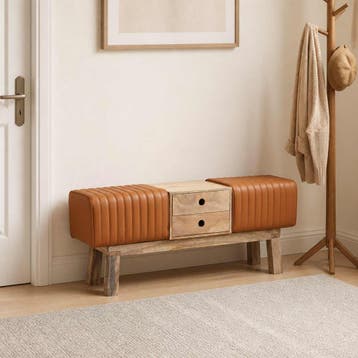 vidaXL Bank 110 x 30 x 45 cm Echt Leer Bruin, Huis en Inrichting, Verzenden, Nieuw