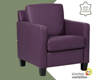 Leren fauteuil Smart - Toledo Aubergine (paars) - Poten, Nieuw, Ophalen of Verzenden, Bohemian, Eigentijds, Modern, Retro, 50 tot 75 cm