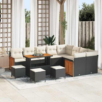 vidaXL Tuinbank Set met kussen 14 pcs Zwart en Crème poly, Jardin & Terrasse, Verzenden