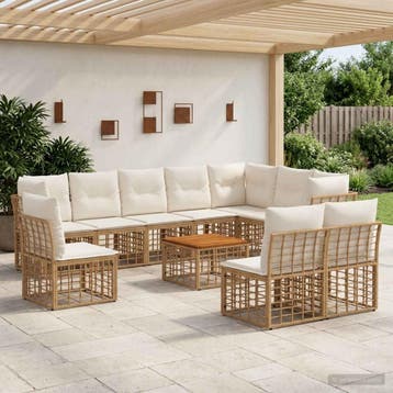 vidaXL Buiten bank set 11 st Natuurlijk en Crème Wit, Tuin en Terras, Verzenden, Nieuw