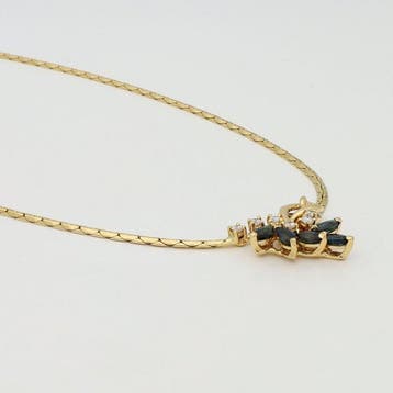 Collier - 18 carats Or jaune Diamant (Naturelle) - Saffier, Handtassen en Accessoires, Kettingen, Nieuw