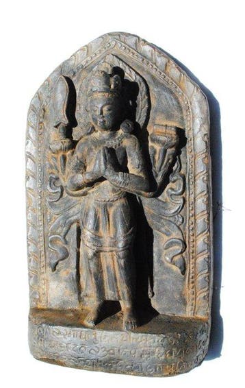 Buddha Tara ancienne stèle avec inscription autel Népal 35 x