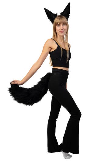 KIMU® Haarband Furry Oren Staart Set Zwart Wolf Kat Vos Diad, Ophalen of Verzenden, Nieuw