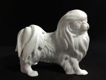Rare Arita Ware White Porcelain Pekingese Dog Statue by