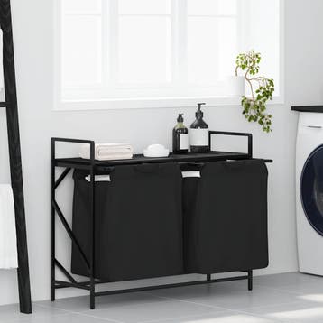 vidaXL Wasmand 2 vakken met plank zwart eikenkleurig, Verzenden, Nieuw