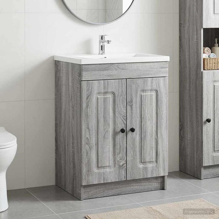 vidaXL Badkamer onder Wastafel Kast Grijs Sonoma 56 x 37,5 x, Huis en Inrichting, Tafels | Kaptafels, Nieuw, Verzenden