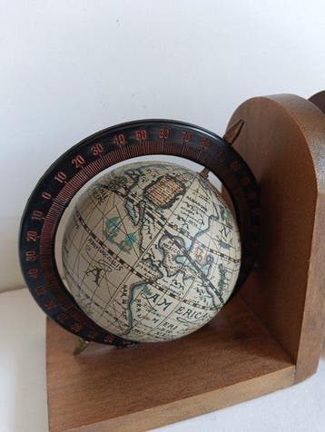 Boekensteunen (2) - Hout, Metaal - Boeksteunen Globes