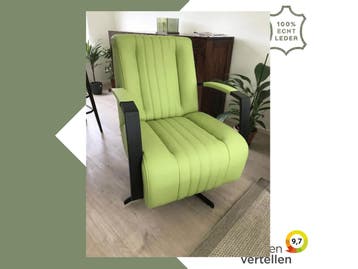 Draaifauteuil met stalen frame en stervoet - groen leer, Huis en Inrichting, Ophalen of Verzenden, Nieuw