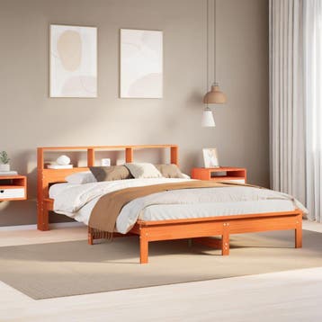 vidaXL Bed met boekenkast zonder matras grenenhout wasbruin, Huis en Inrichting, Slaapkamer | Bedden, Verzenden, Nieuw