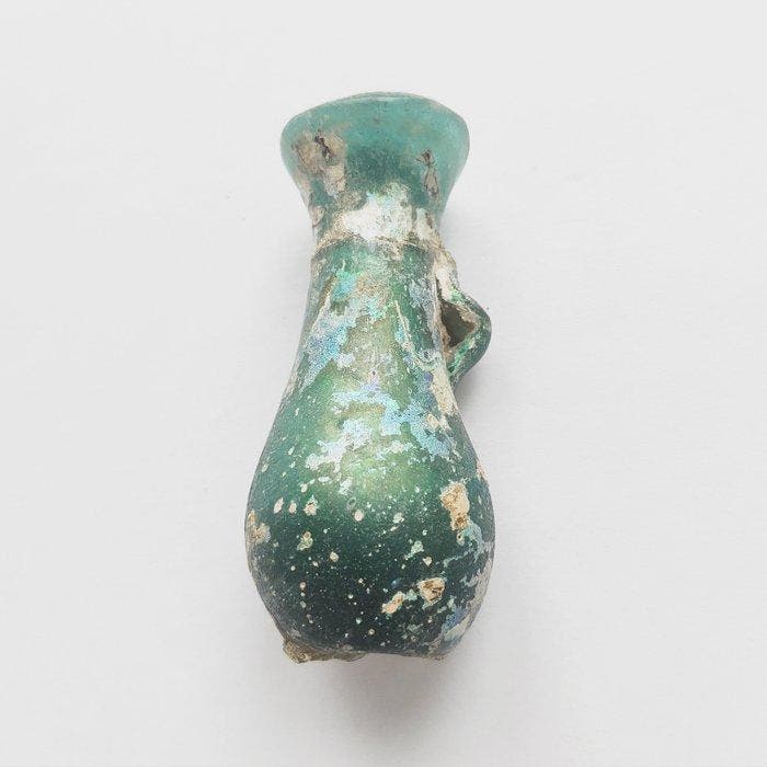 kleine Aziatische Romeins Blauw Glas XL Parfumzalf Fles - 75, Antiek en Kunst, Antiek | Overige Antiek