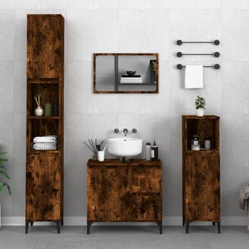 vidaXL 3-delige Badkamermeubelset bewerkt hout gerookt, Verzenden, Nieuw