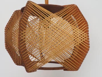 Lamp - multiplex - Franse hanglamp van hout, jaren zestig, Antiek en Kunst