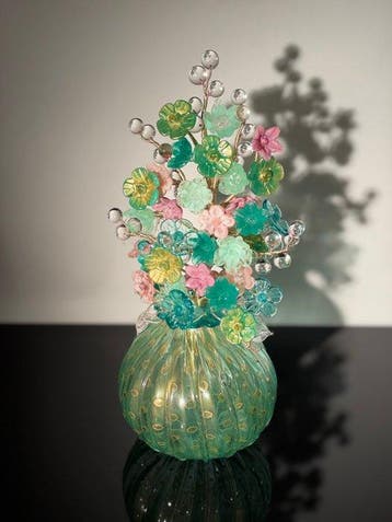 Murano Glass - Vaas (2) - Vaas met bloemenboeket -