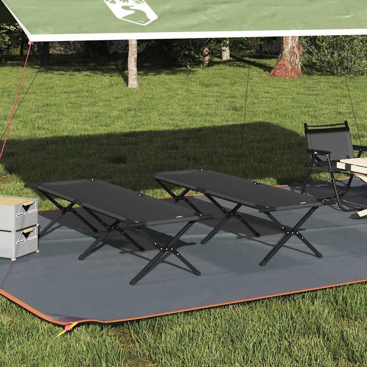 vidaXL Opvouwbaar Campingbed 2 pcs Zwart 193 x 69 x 45 cm, Caravans en Kamperen, Kampeeraccessoires, Nieuw, Verzenden
