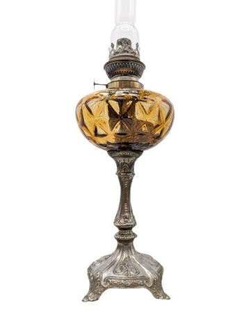 lampe pétrole toupie ambrée - Lampe à pétrole - verre - Unis, Antiquités & Art