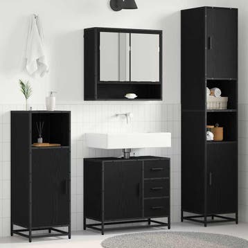 vidaXL Badkamermeubel Set 4 st Zwart Eiken 35 x 37,5 x 188,5, Verzenden, Nieuw