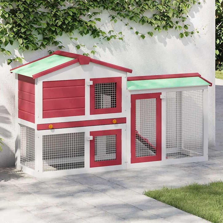vidaXL Konijnenhok voor buiten groot 145x45x84 cm hout rood, Animaux & Accessoires, Rongeurs & Lapins | Cages & Clapiers, Envoi