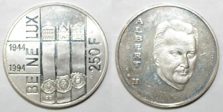 Belgique Belgie Km 195 250 Francs 1994 50 Jahre Benelux, Timbres & Monnaies, Monnaies | Europe | Monnaies non-euro, Envoi