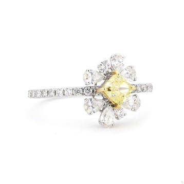 Statement ring - 14 karaat Witgoud - 1.31ct. tw. Geel
