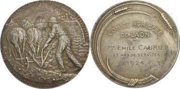 Verzilverte brons medaille ohne Jahr (graviert 1924) Fran..., Verzenden