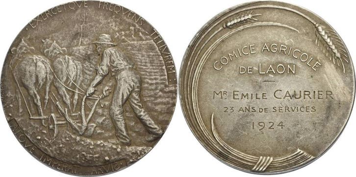 Verzilverte brons medaille ohne Jahr (graviert 1924) Fran..., Timbres & Monnaies, Monnaies | Europe | Monnaies non-euro, Envoi