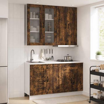 vidaXL Keukenblok KALMAR 4 pcs Gerookt eiken Bewerkt hout, Huis en Inrichting, Verzenden, Nieuw