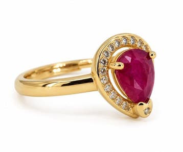 Zonder minimumprijs - Ring Verguld Robijn - Diamant -