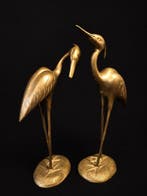 Beeld, Twee prachtige kraanvogels - 35 cm - Messing