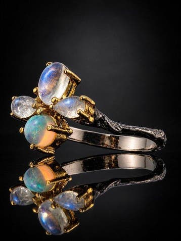 Ring met meerdere opalen - 925 sterlingzilver met gouden