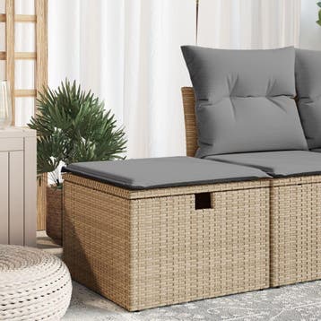 vidaXL Tuinkruk met kussen 55x55x37 cm poly rattan beige, Verzenden, Nieuw
