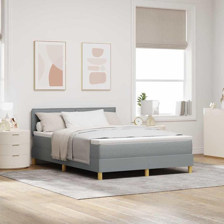 vidaXL LED Box Spring Bed met hoofdeinde Lichtgrijs 140 x, Huis en Inrichting, Slaapkamer | Bedden, Nieuw, Verzenden