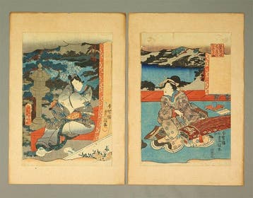Set of 2 Woodblock - Edo Murasaki Azuma no Utsushi-e