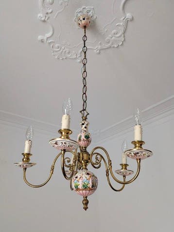 Lampe à suspendre - Laiton - Ceramica Capodimonte