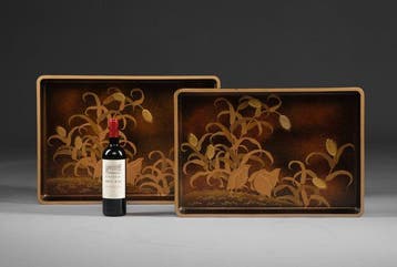 Presentatieschalen met kwartels - Gelakt hout - Japan -