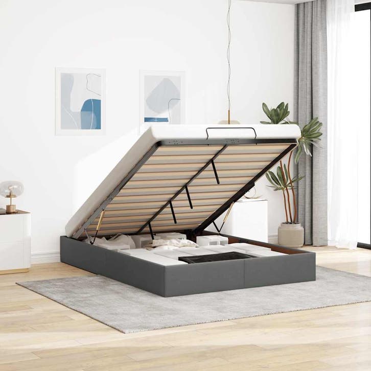 vidaXL Bedframe zonder matras 140x190 cm stof donkergrijs, Huis en Inrichting, Slaapkamer | Bedden, Nieuw, Verzenden