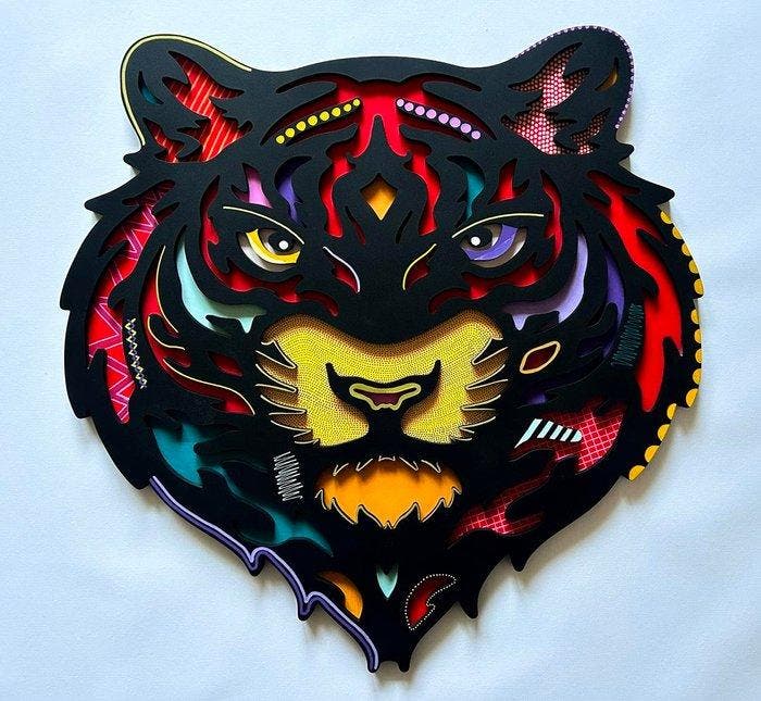 Krzysztof Gudanski - Tiger XL - Animal Flow, Relief, Antiquités & Art, Art | Peinture | Moderne