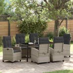 vidaXL Tuin Eettafel Set met kussen 7 pcs Lichtgrijs poly, Verzenden