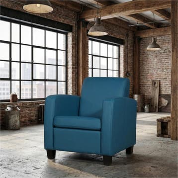 Leren fauteuil Joy - Toledo Turquoise (blauw) - Poten hout, Nieuw, Ophalen of Verzenden, Eigentijds, Klassiek, Modern, 50 tot 75 cm