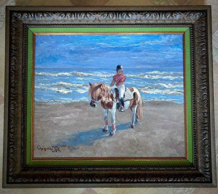 Chris van Dijk (1952) - De strandrit, Antiek en Kunst, Kunst | Schilderijen | Klassiek