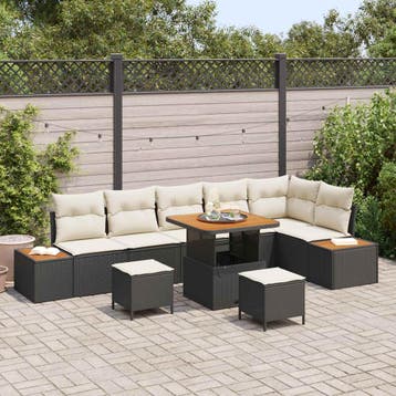 vidaXL Tuinbank Set 9 st 8-Aantal zitplaatsen Zwart en Crème, Verzenden